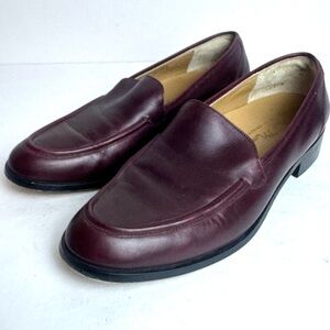 ♦️ Vintage Italian Leather Flat Loafers Dino Monti Burgundy Size 8-8.5